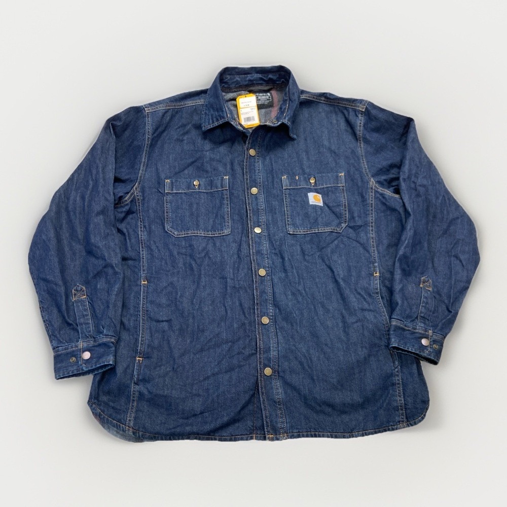 Carhartt‎ Shacket Men's L Denim Fleece Lined Snap Front Shirt Jacket Relaxed Fit